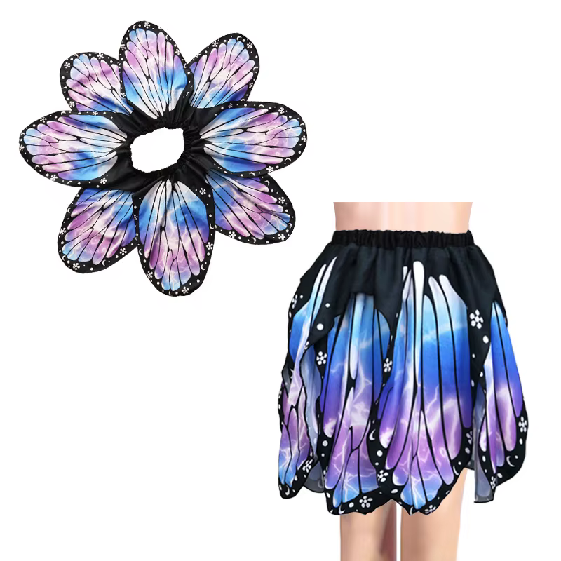 Jupe plissée irrégulière taille haute fantaisie à imprimé papillon et pétales pour femme