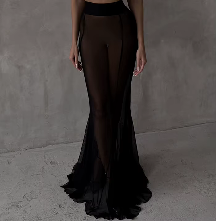 Mode Sexy jupe transparente pour les femmes élégant noir blanc taille haute paquet hanche jupes longues dame vacances