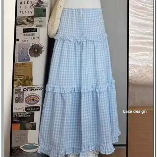 Jupe à carreaux bleue douce pour femmes