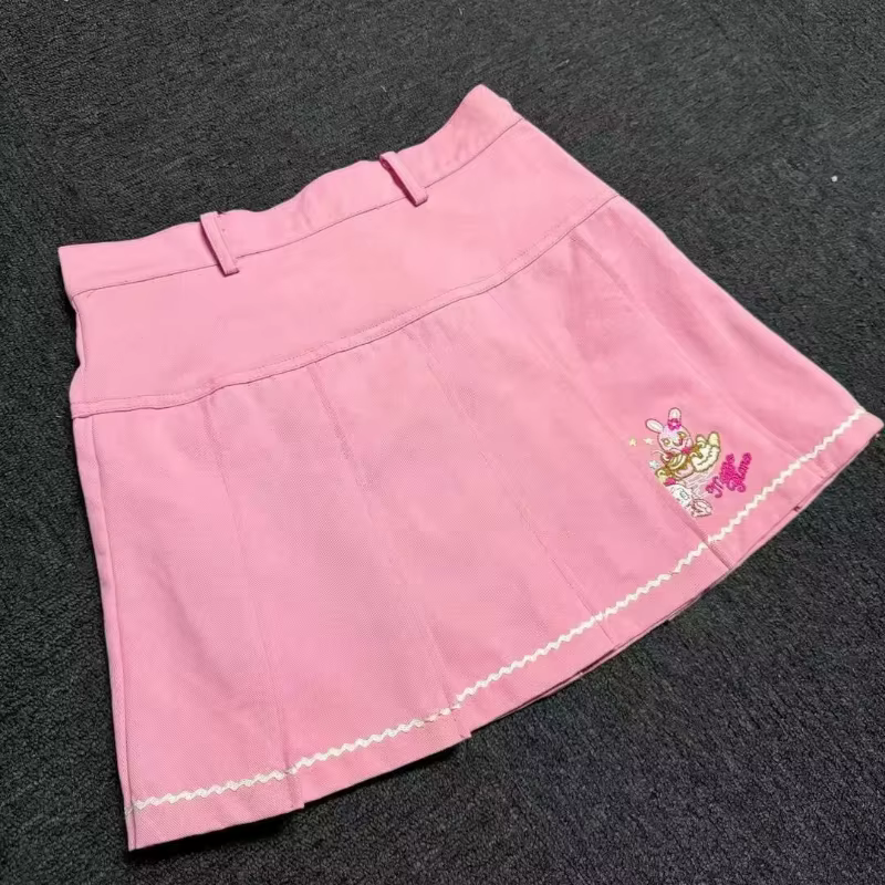 Jupe plissée rose Style Lolita japonais pour femmes, jupes courtes brodées de dessin animé coréen Kawaii, Mini jupes gâteau mignonnes