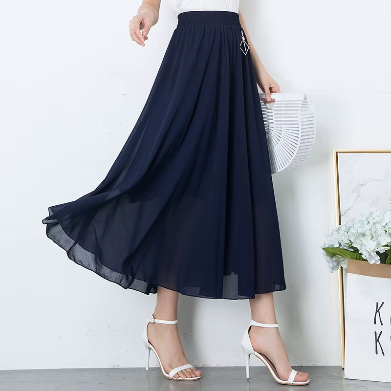 ZUZK Version coréenne a-ligne grande balançoire jupe en mousseline de soie taille élastique femmes été nouvelle couleur