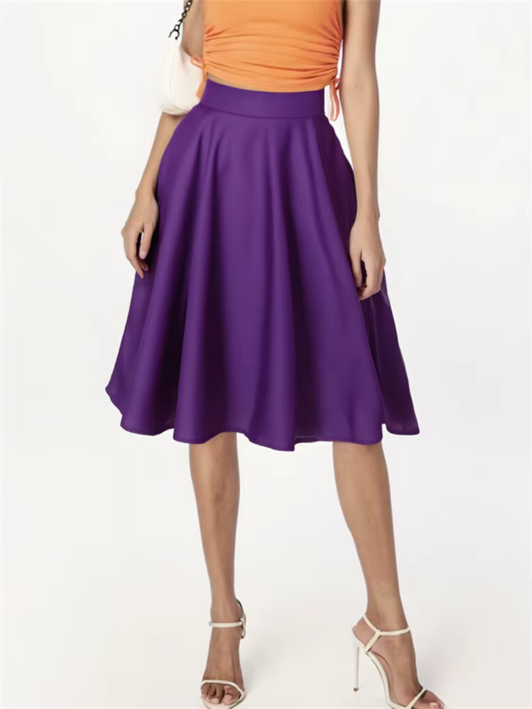 Jupe trapèze mi-longue taille haute pour femme