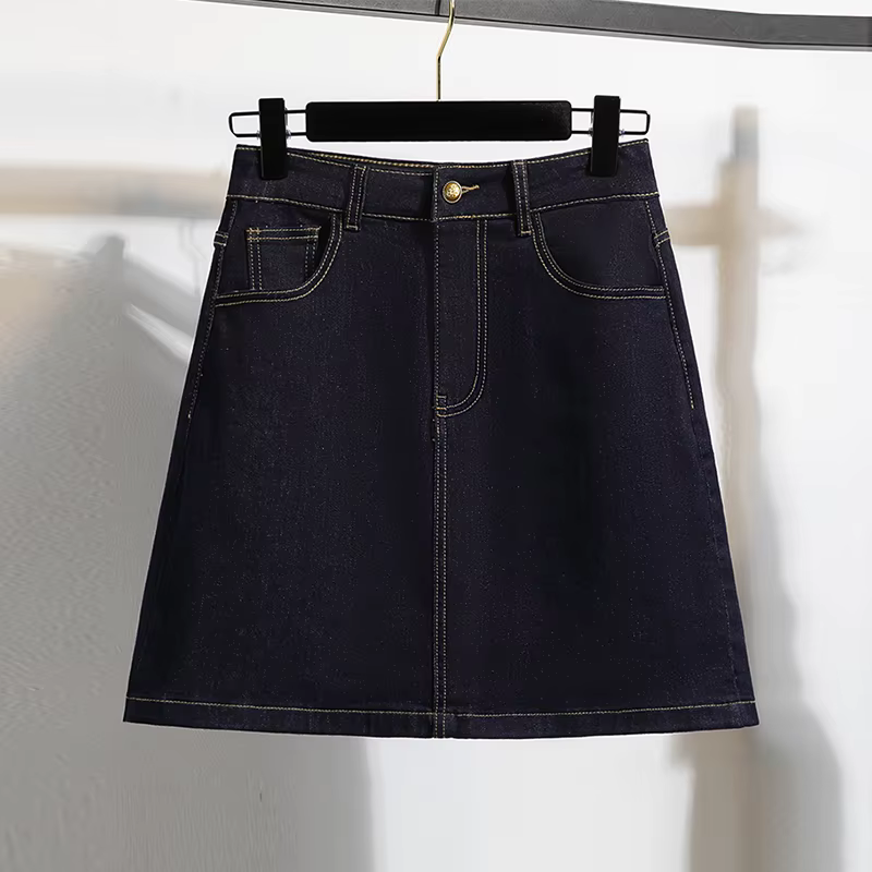 Vintage ample grande taille Denim jupes femmes été décontracté a-ligne Mini jupes avec short bleu foncé taille haute jean jupe femme