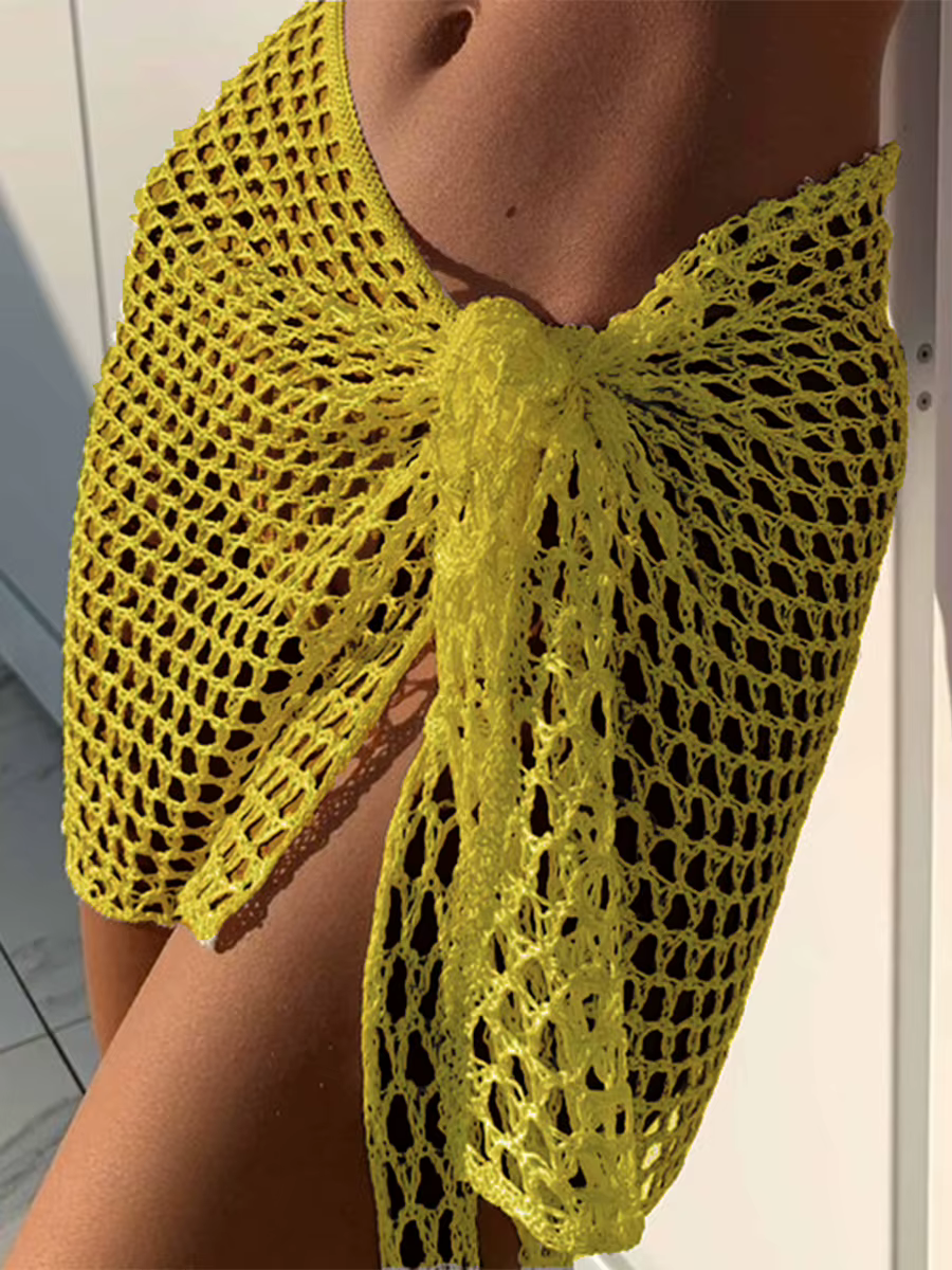 Jupe de plage hirigin tricotée mini ajustée pour femmes, solide, polyvalente, résistante à l'eau, style de plage, polyester, élasthanne, printemps 2025, occasions estivales et spéciales