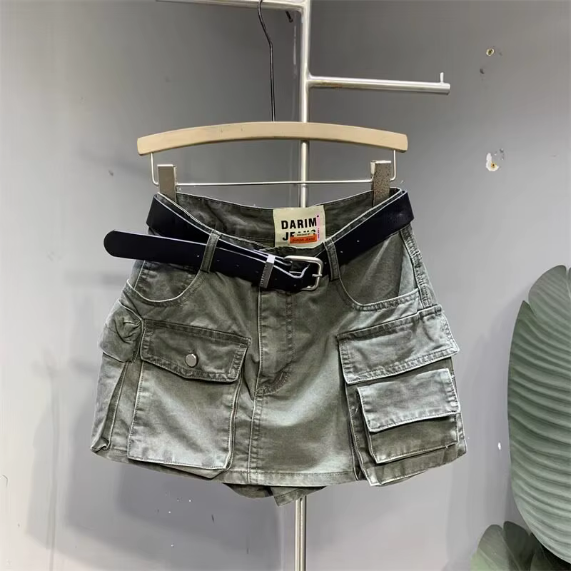 Jupe en jean cargo style américain vintage pour femme