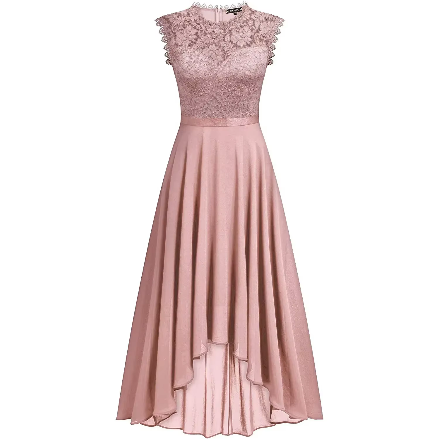 Robe d'été en dentelle pour femme 2026 avec ceinture à nœud, élégante, longueur irrégulière, sans manches, pour invitée, demoiselle d'honneur ou soirée cocktail