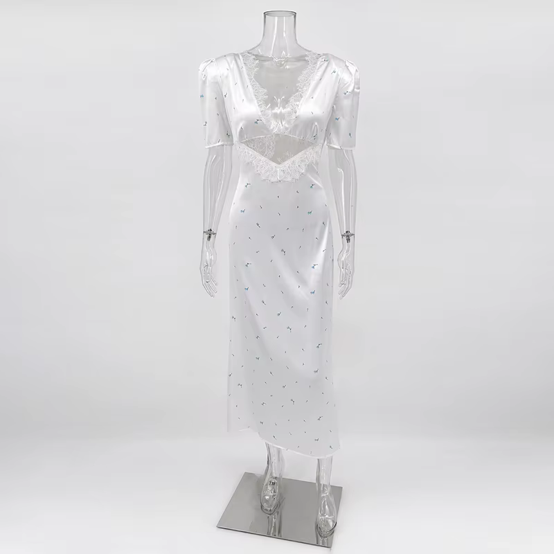 TARUXY Sexy robe en dentelle creuse mode femme à manches courtes élégant taille haute mince
