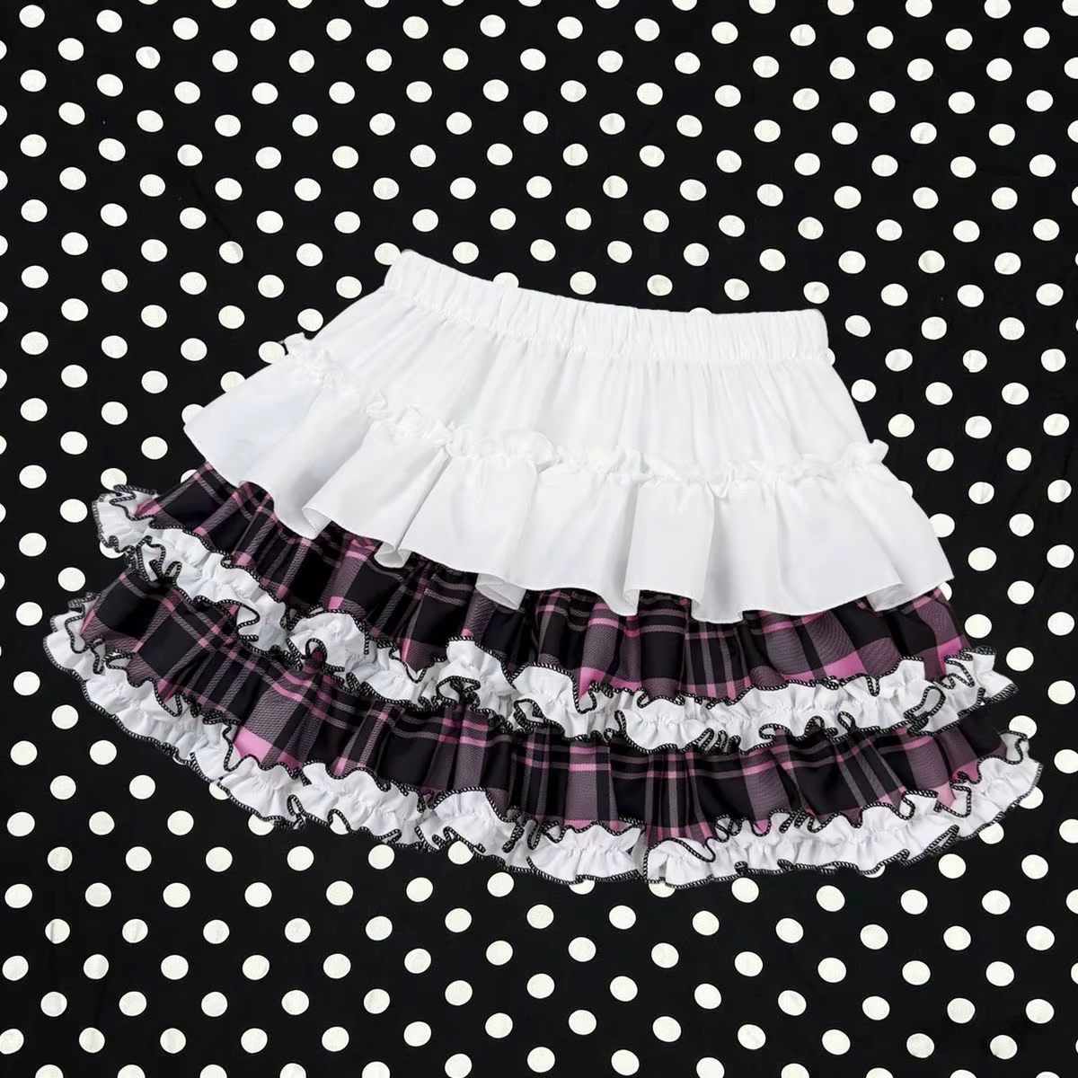 Jupe Y2K Punk Dark Lolita pour femme, mini-jupe gothique à pois avec dentelle et volants superposés, chic, style Hot Girl, courte, mode urbaine
