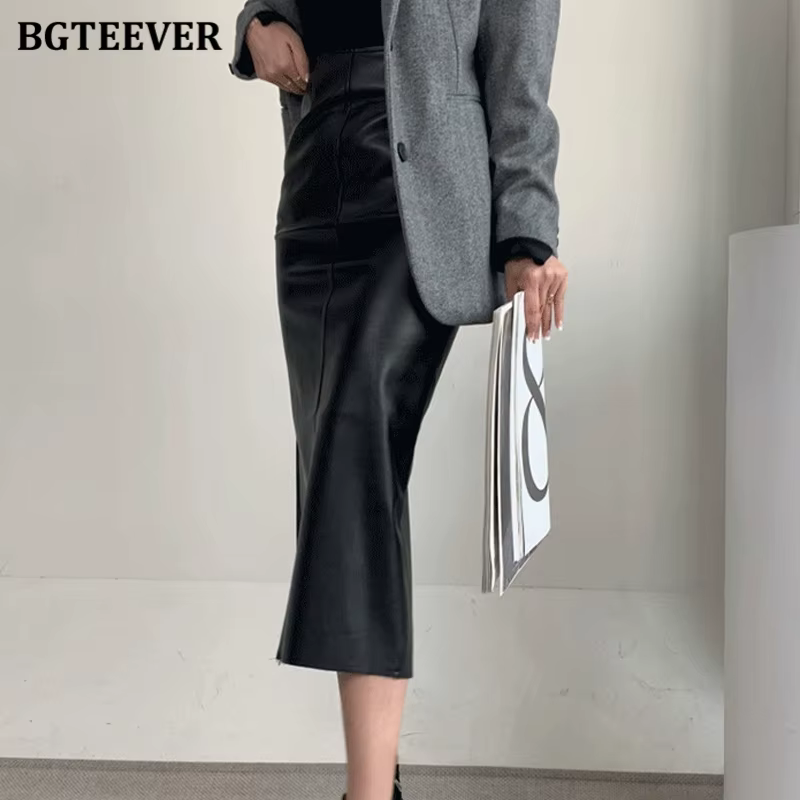 Jupes en cuir PU taille haute pour femmes