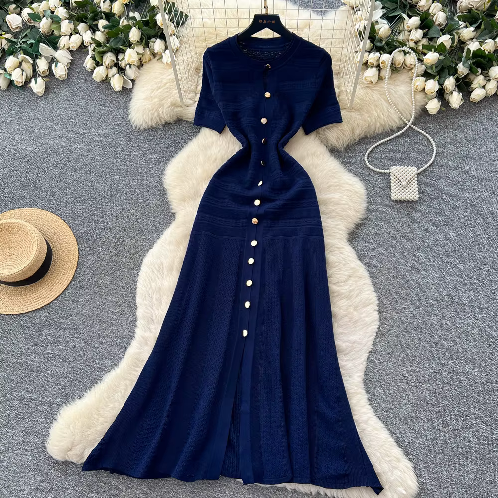 Robe longue pour femme, style Y2K streetwear, col rond, manches courtes, moulante, sexy, élégante, pour soirée, travail, 2026