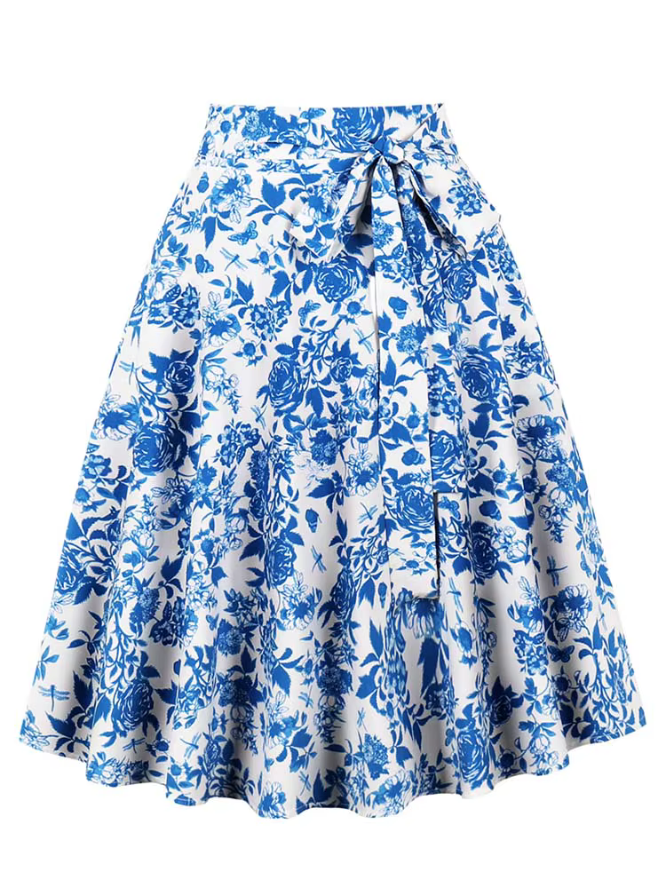 Jupe Midi Plissée à Carreaux pour Femme, Taille Haute, Vintage, Décontractée, Ligne A, avec Poche, Ceinture, Été