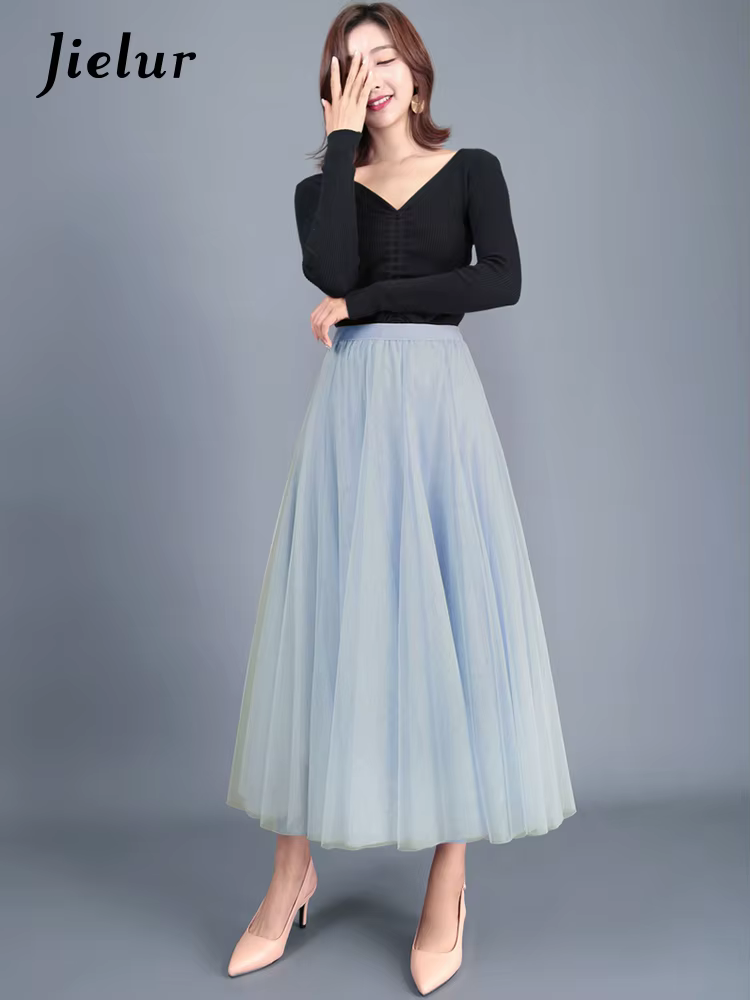 Jielur jupes femmes automne 3 couches princesse Tulle maille Jupe plissée Saia femme