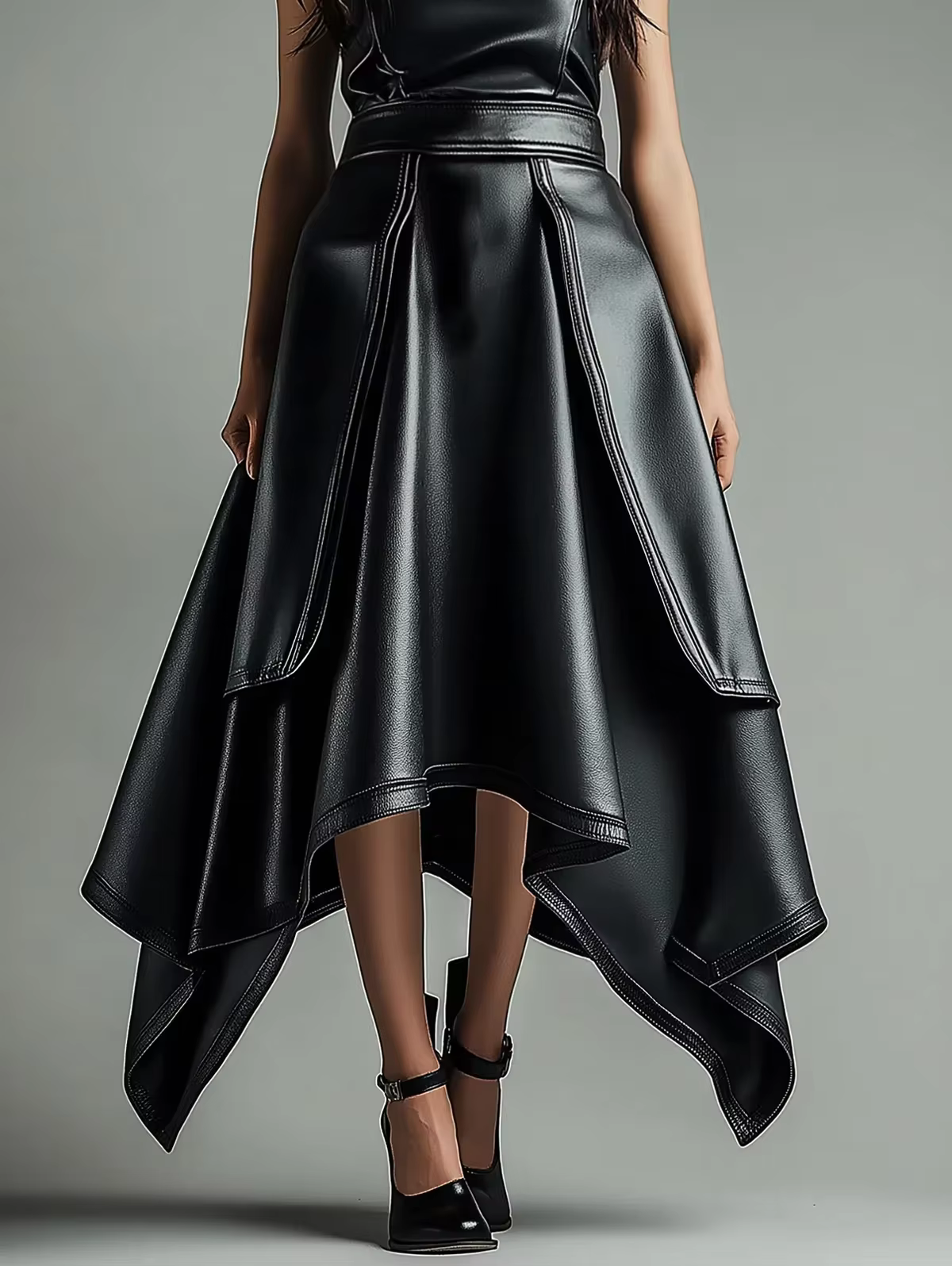 Jupe en cuir PU pour femmes, taille haute plissée, ligne a, ourlet irrégulier, décontractée, élégante, streetwear, jupes grunge, automne-hiver 2024