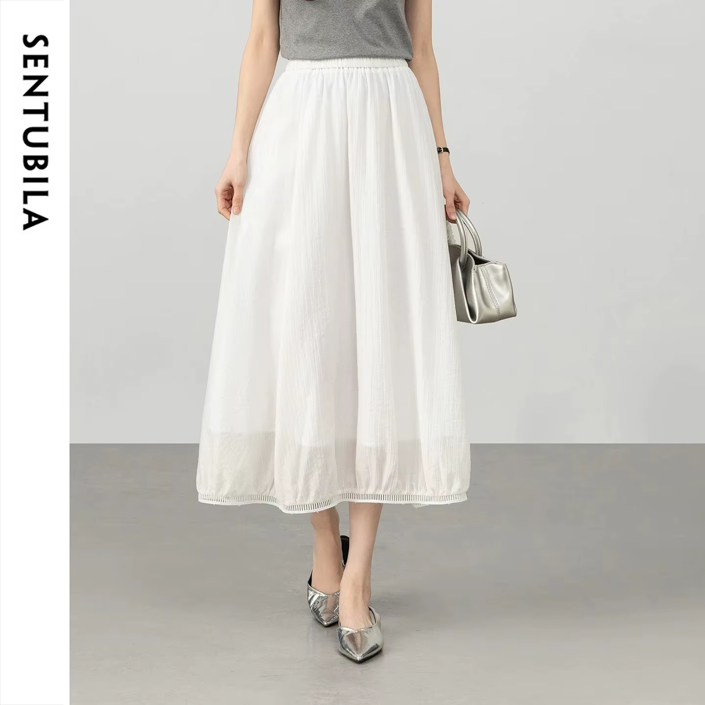 Jupe midi blanche en Lyocell SENTUBILA pour femme