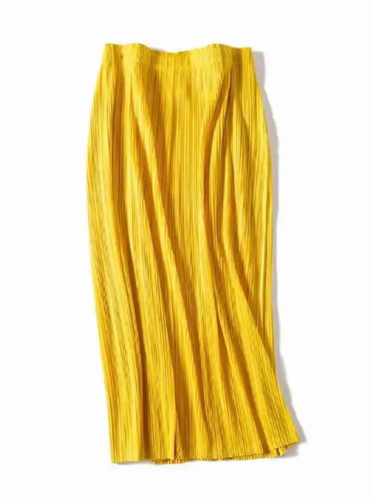 Jupe plissée LANMREM polyester décontractée pour femmes, coupe régulière, mi-mollet, ajustement empire, choix de couleurs variées pour toutes les saisons