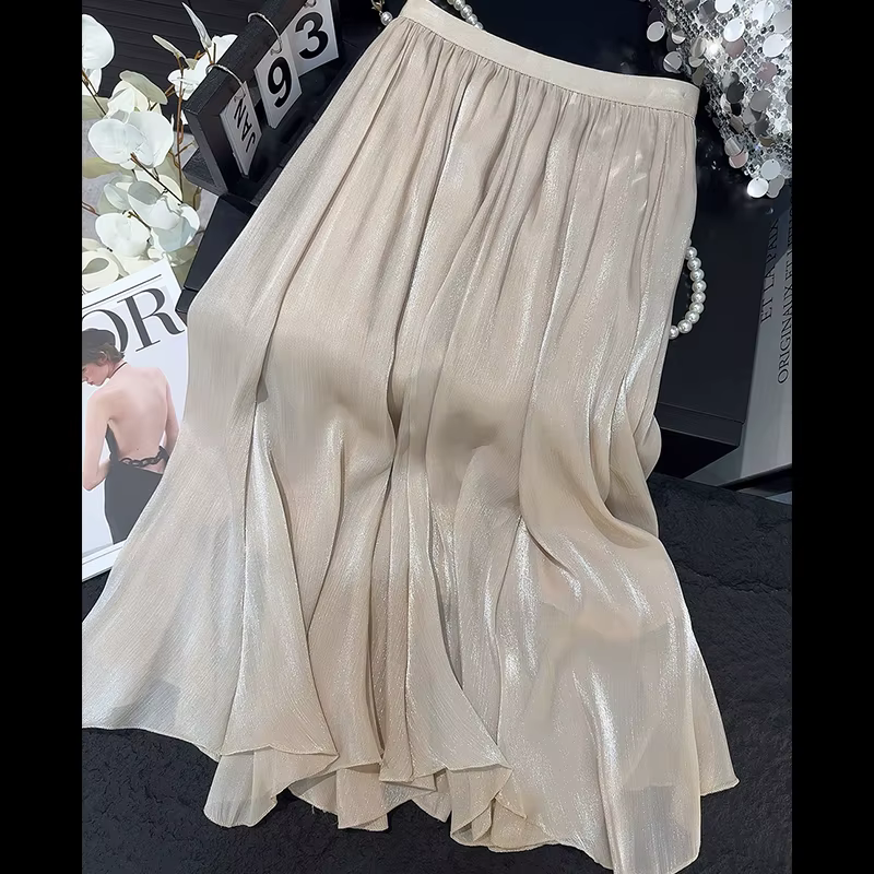 Jupe élégante en mousseline de soie pour femmes, nouveau Style d'été, jupe en maille fluide haut de gamme, Slim, taille haute, jupe trapèze, 2025