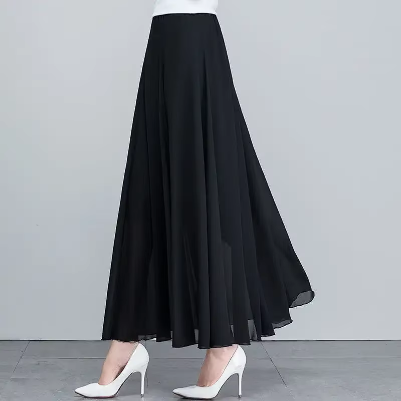 Jupe longue plissée en mousseline blanche à fleurs pour femme - Taille haute