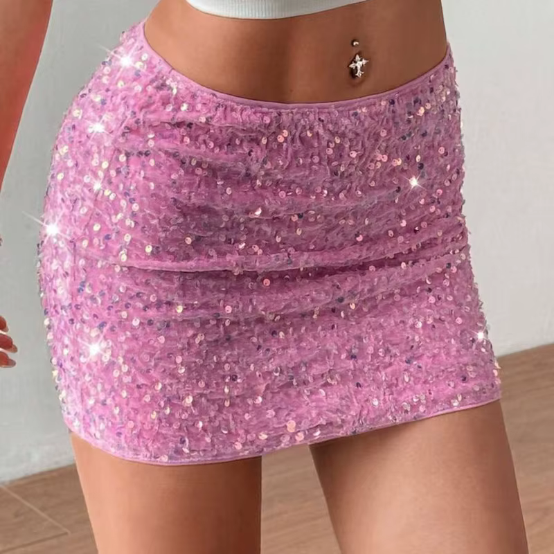 Talenza rose paillettes jupe courte Vintage perlée Sexy filles chaudes maigre