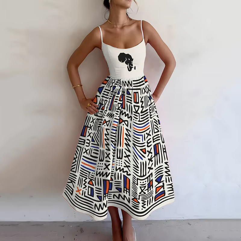 Robes longues élégantes pour femmes, nouvelle tendance d'été, col carré, épaules dénudées, sans manches, longueur au dos, robe imprimée