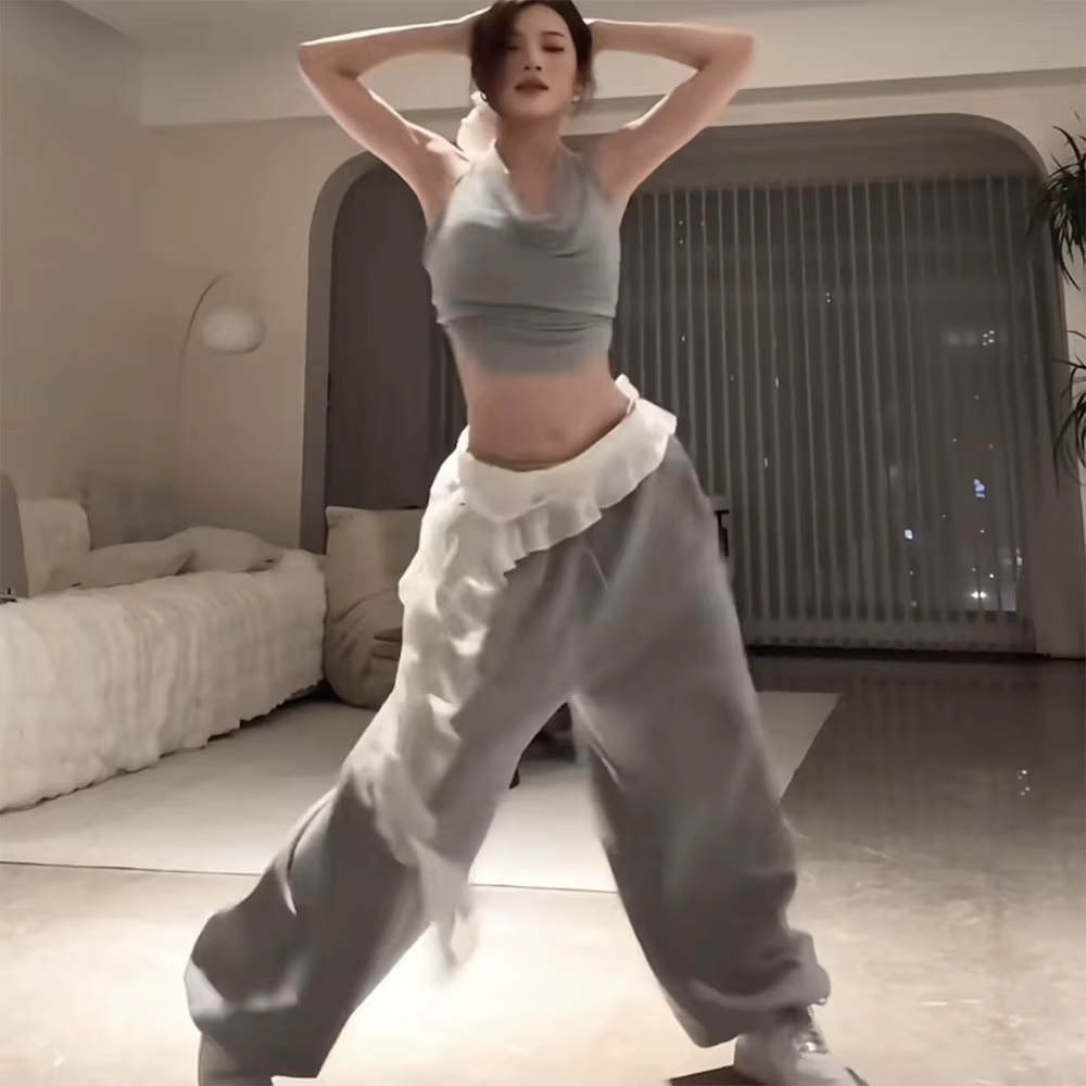 Jean pantalon décor léopard dentelle Mini jupe irrégulière Y2K Streetwear à lacets volants