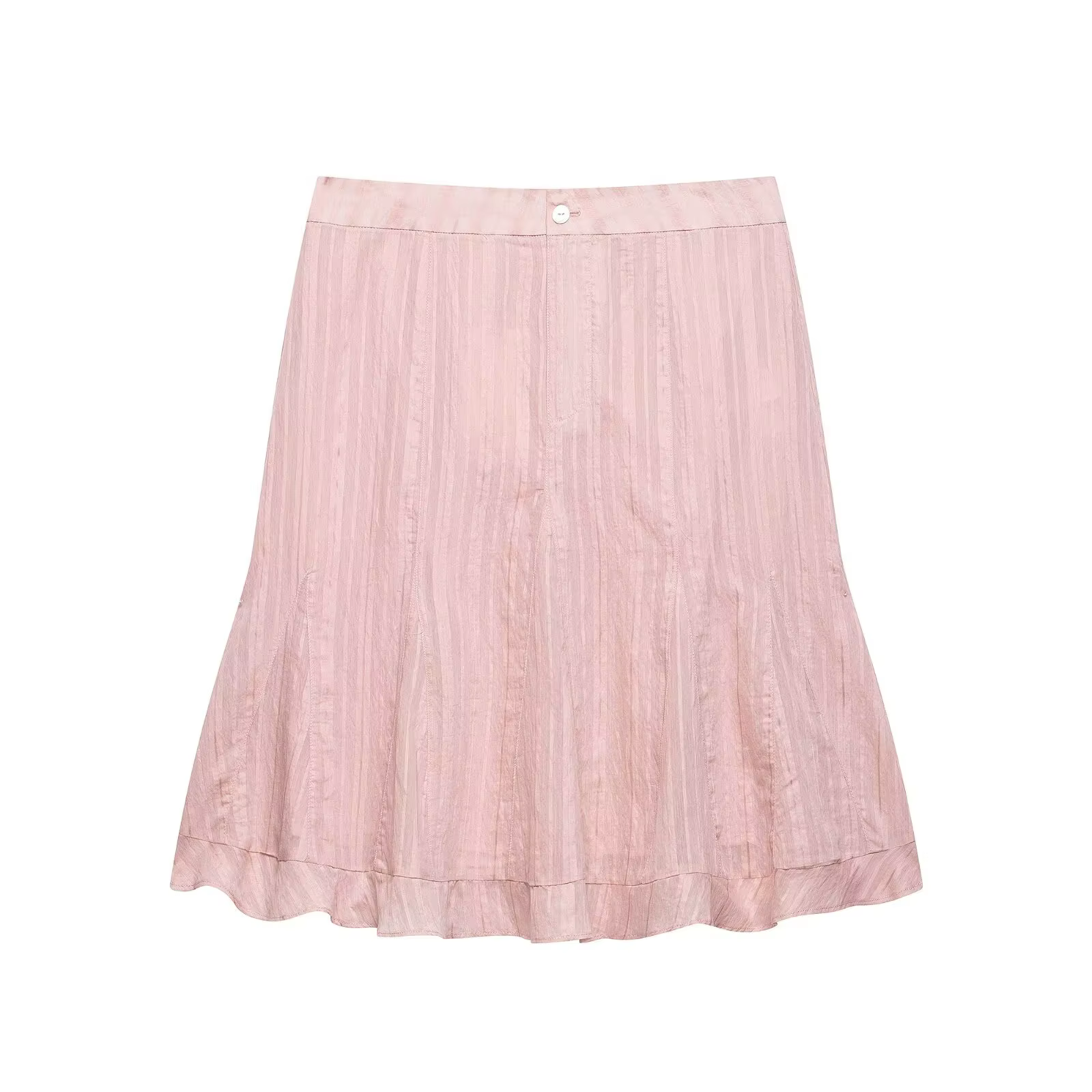 Jupe mi-longue décontractée évasée taille haute rose clair rayée élégante et respirante pour femme – Collection Printemps-Été