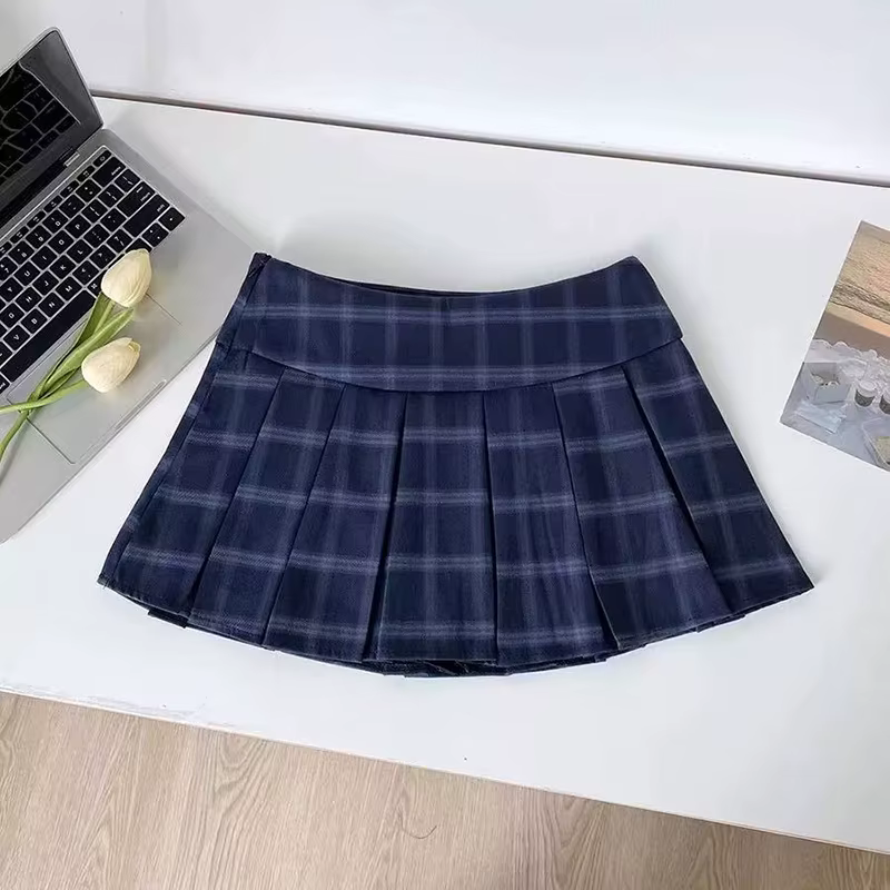 Jupes plissées à carreaux bleus pour femmes