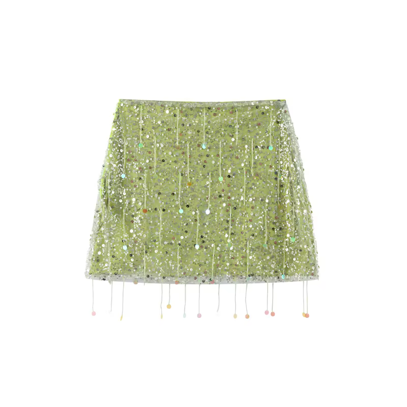 Chic gland paillettes jupe longue irrégulière femmes taille haute a-ligne jupes décontractées 2025 été automne dame brillant rue fête vêtements