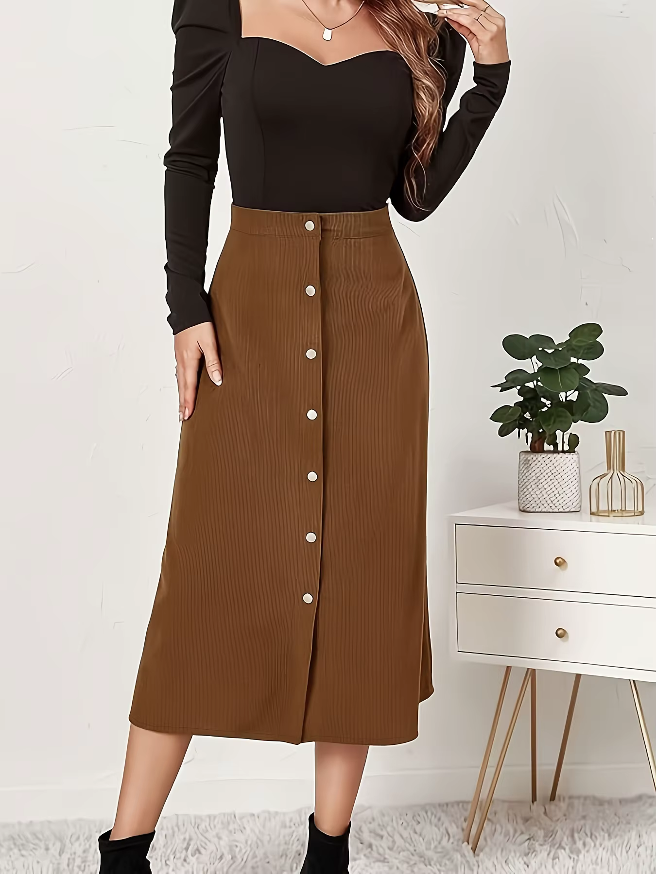 Demi-jupe tissée élégante marron foncé pour femmes