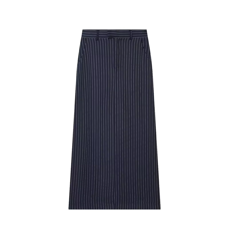 Jupe trapèze longue bleu marine rayée pour femme élégante et décontractée toutes les saisons occassions spéciales