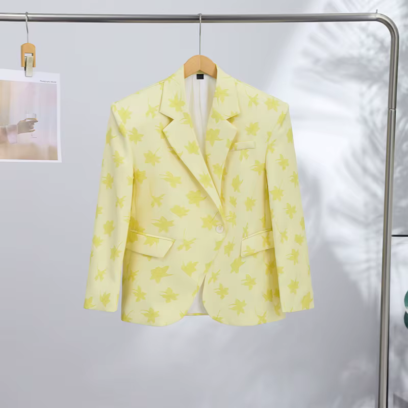 Ensemble décontracté jupe et blazer imprimé pour femme – Manteau élégant à revers et boutons