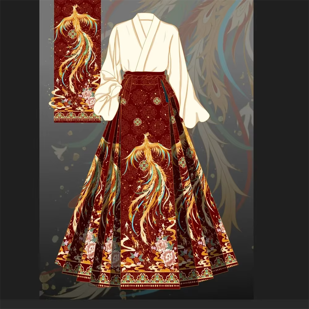 Hanfu Phoenix-Jupe Visage de Cheval pour Femme