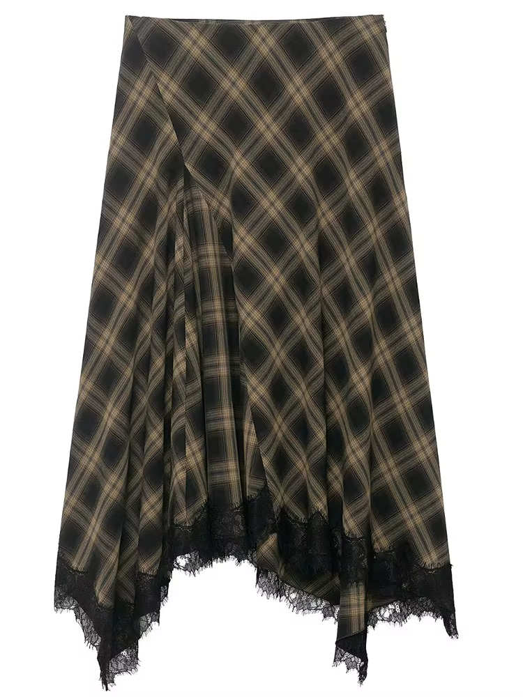 Jupe à carreaux vintage élégante et décontractée pour femmes, polyester, mi-mollet, plaid, mixte, été 2025