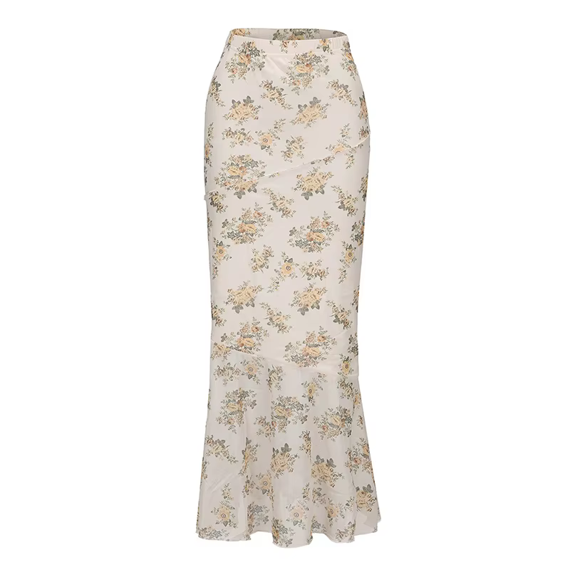 2025 fleur imprimé jupe Midi taille haute jupes longues pour les femmes Vintage Streetwear