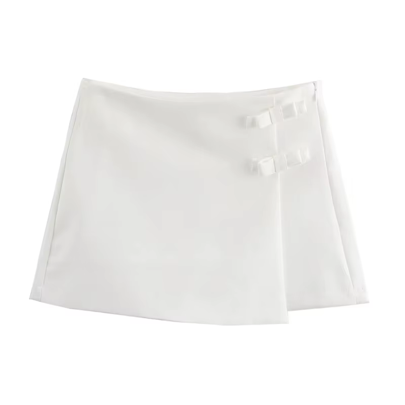 Mini Jupe Rose Blanche Avec Nœud Papillon Pour Femme Occasionnels Spéciaux Haute Taille Courte Fendue Polyestère