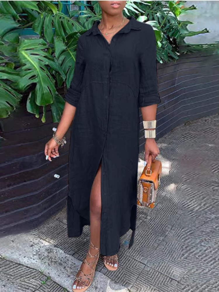 Robe chemisier boutonnée à manches longues pour femmes