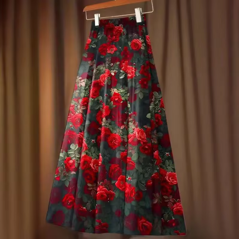 Jupe Vintage florale femmes 2025 Faldas Mujer De Moda taille haute grande balançoire