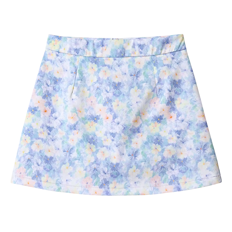 Jupe florale bleue de style français pour femme