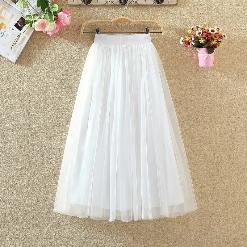 Jupe Vintage en Tulle pour Femme, Style Streetwear, Taille Haute Élastique, Plissée en Maille, Élégante Coréenne, Coupe Trapèze, pour l'Été et le Bureau