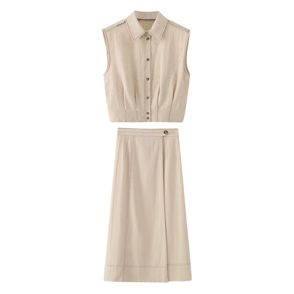 CHARMCHANT Ensemble jupe élégante en lin pour femme