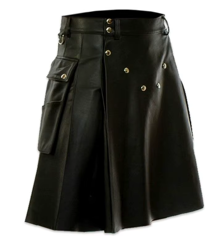Jupe de Festival de fête kilt écossais en simili cuir avec poches cargo