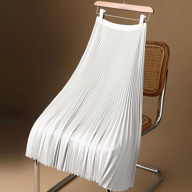 Jupe mi-longue plissée taille haute pour femme