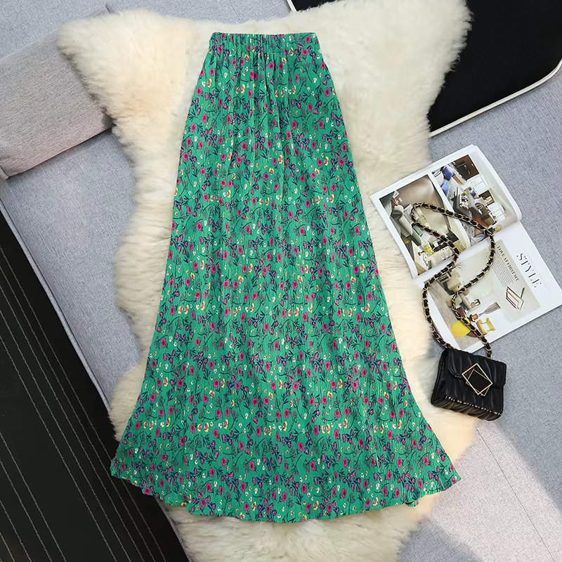 Jupe sirène élégante Seoulish à imprimé floral vert pour femme